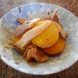 豚肉とエリンギ、さつま芋の生姜炒め